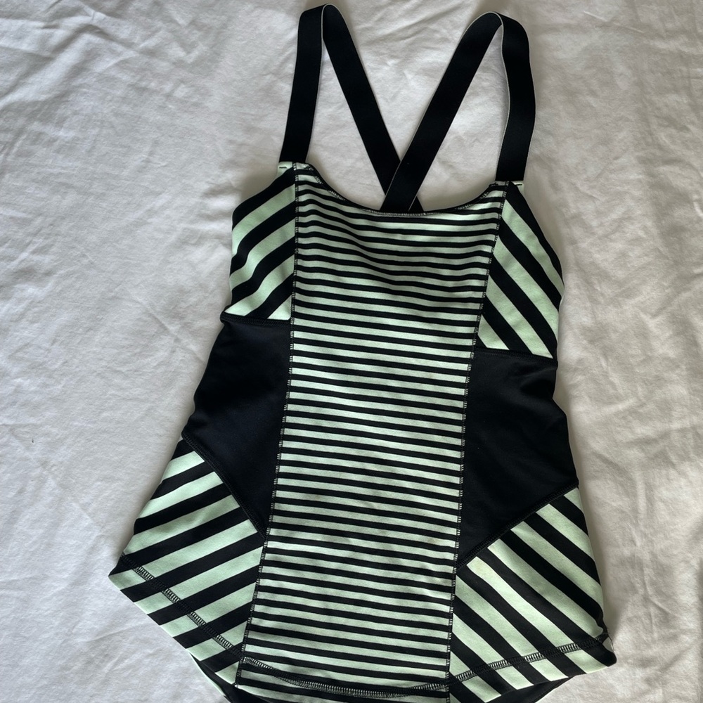 Lululemon Striped Black and Green Workout Tank Top